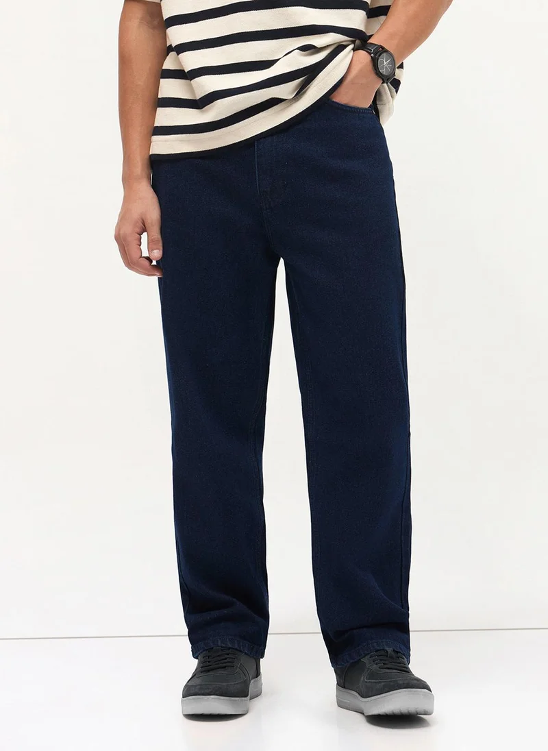 Urbano Fashion  Urbano Fashion Men's Dark Blue Loose Baggy Fit Washed Denim Jeans Non-Stretchable for Men | Best Price UAE